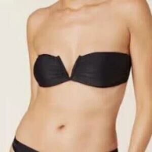 NWT Andie Swim Black Bandeau Bikini Scala Top Strapless XL V Notch Neutral
